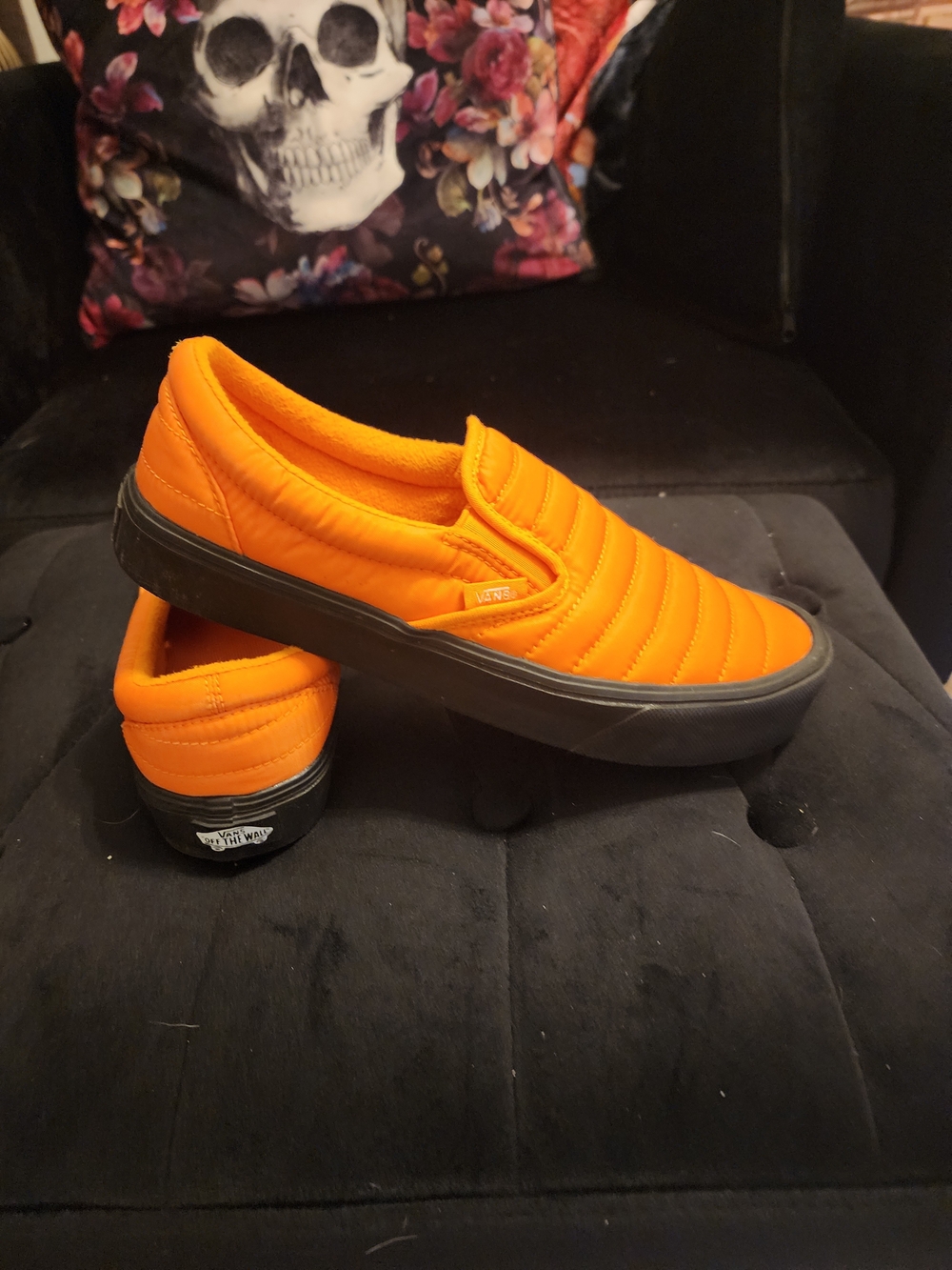 Vans Quilted Slip-On Sneakers in Bright Orange with Black Sole Brand New